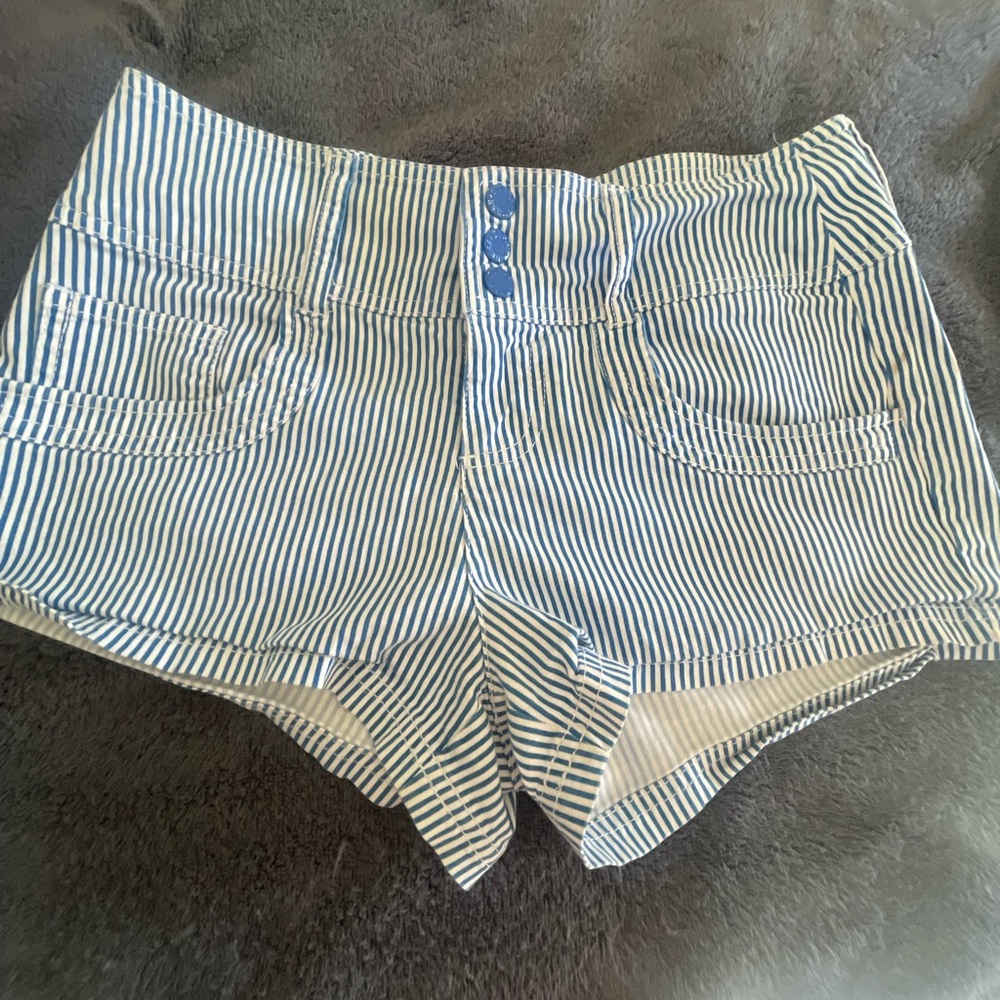 Guess Blue and White Striped High Waist Shorts